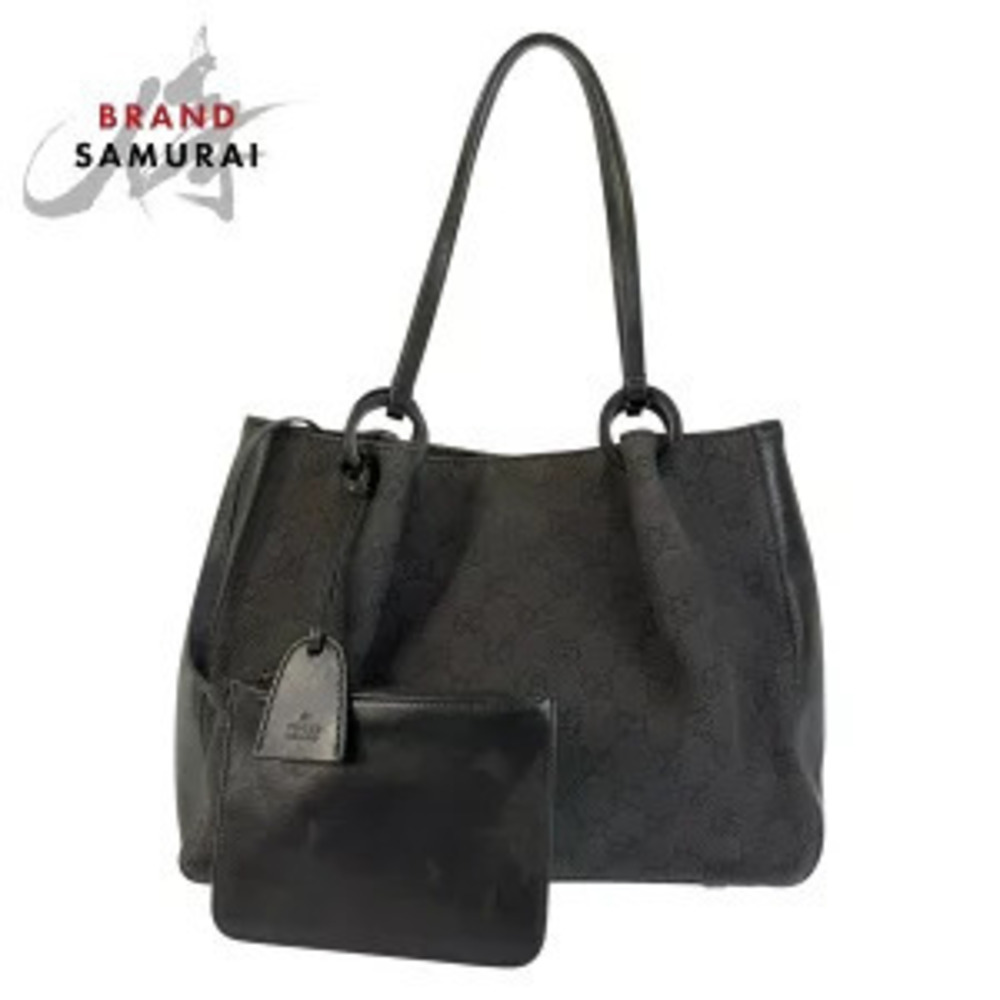 Gucci Black GG Canvas Leather Tote Bag Shoulder